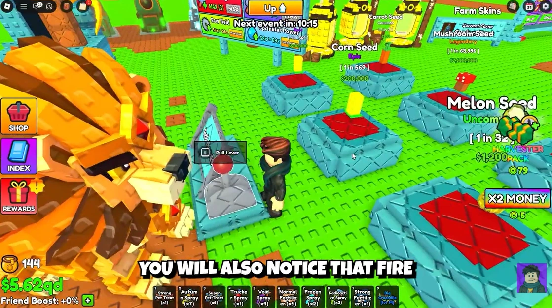 Fire Loong pet gameplay screenshot showing abilities and effects in Build a Ring Farm